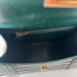 Hourglass Small Handbag in dark green shiny crocodile embossed calfskin.